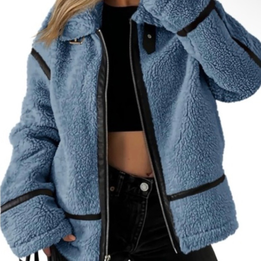 dh NEW YORK Blue Teddy Jacket with Black Accents